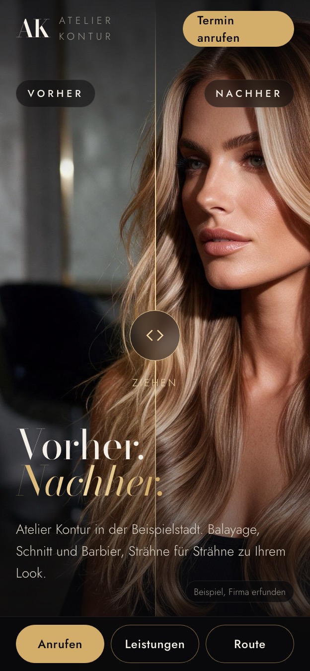 Beispielseite eines edlen Friseursalons auf dem Handy